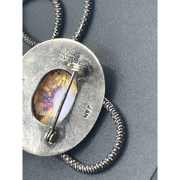 Sterling Silver Vintage Fire Opal Pendant Brooch Necklace Hecho En Mexico 22g - Picture 7 of 15